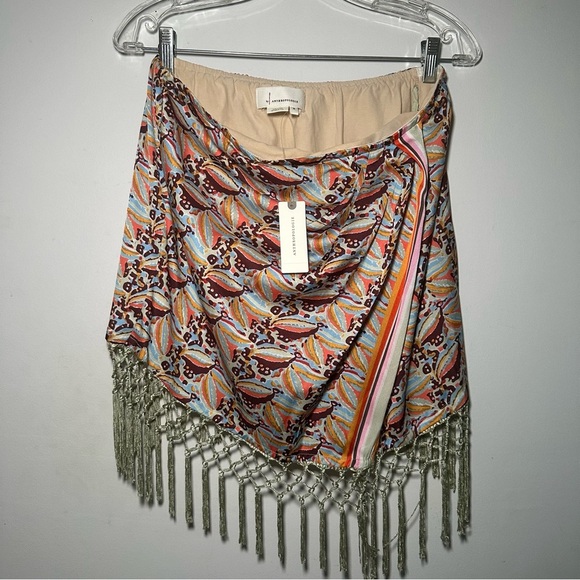 Anthropologie Colorful Tropical Beach Fringe Resortwear Mini Skirt Size M - Picture 7 of 15